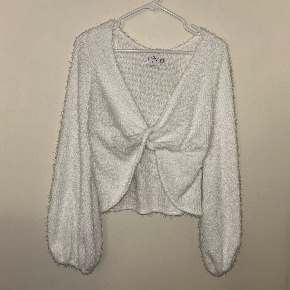 Princess Polly Puff Sleeve Twist Front Eyelash Sweater